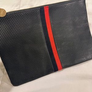 Clare V perforated black leather pouch